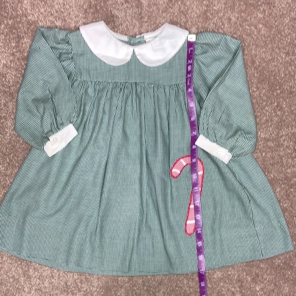 Zu Christmas candy cane green white dogtooth Peter Pan collar dress 12m - Picture 5 of 10